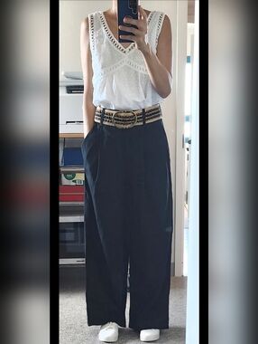 COS Wide-Leg Linen Pants - Black, Size US 4